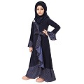 Designer abaya with Polka dotted frills for kids- Navy Blue